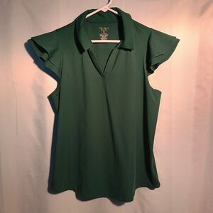 Forest Green Sleeveless Keyhole Blouse – Cap Sleeve V-Neck Women’s Top